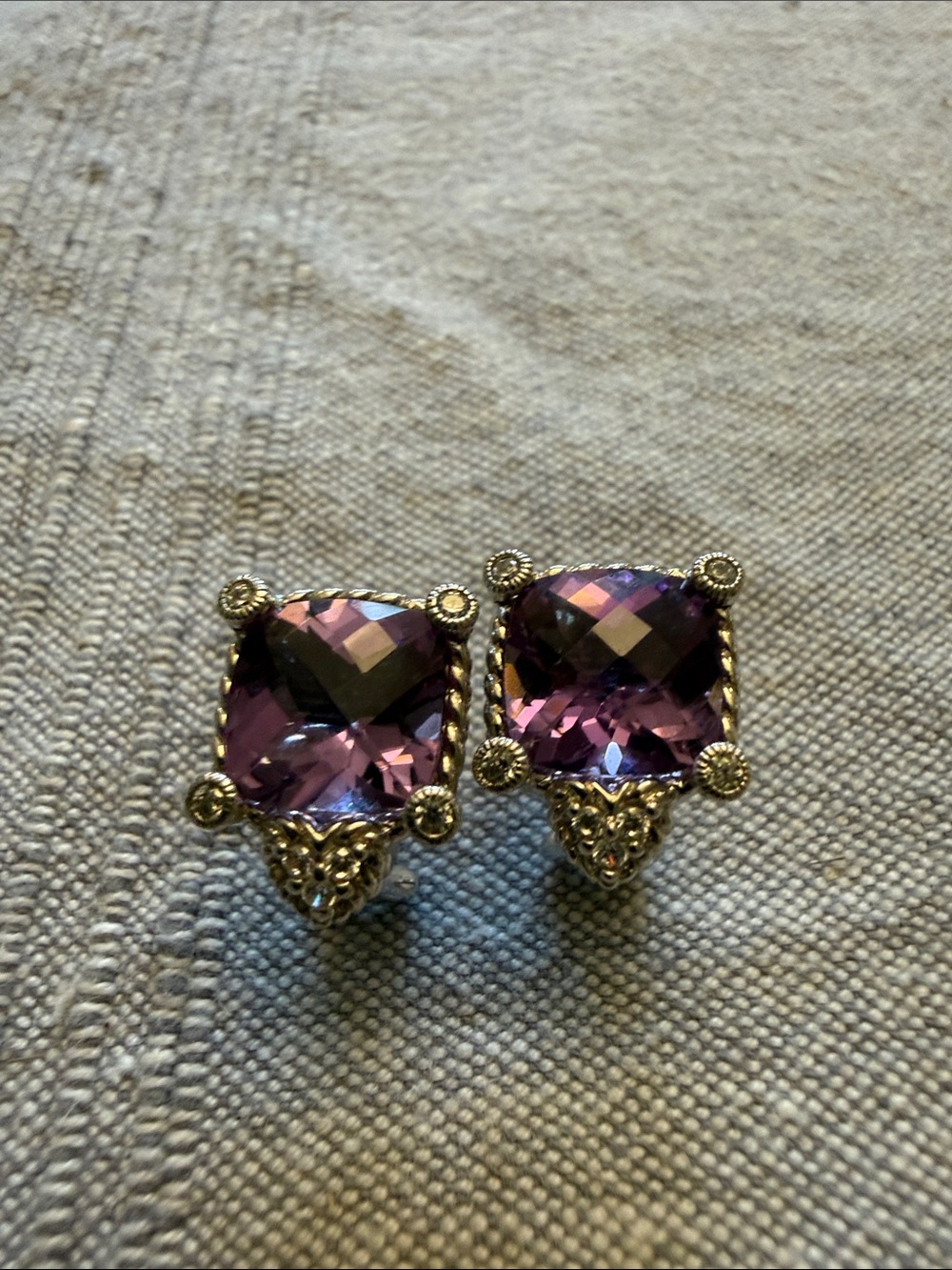 Judith Ripka Sterling silver earrings with amethyst and CZ